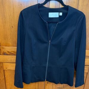 Carlisle New York Elegant Minimalist Monochrome Black Zip-Up Blazer Jacket, 10